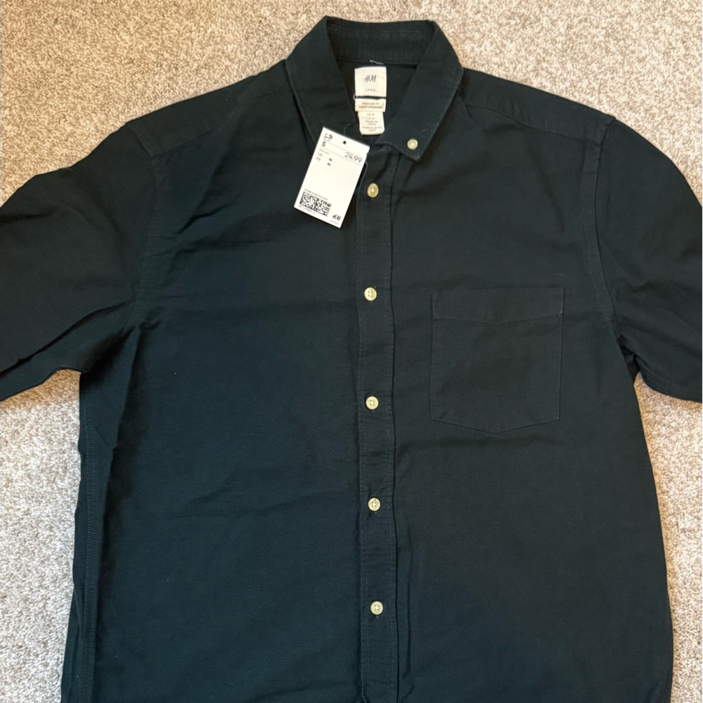 H&M Black Long-Sleeve Casual Button-Down Shirt
